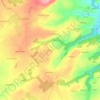 Carte topographique Kerminot, altitude, relief