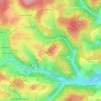 Carte topographique Nordhelle, altitude, relief
