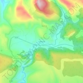 Carte topographique La Souche, altitude, relief