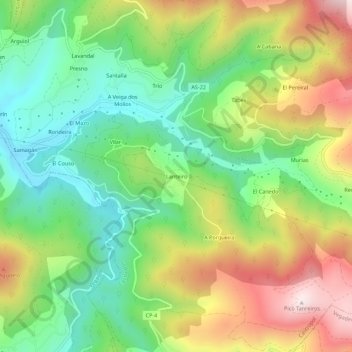 Carte topographique Lanteiro, altitude, relief