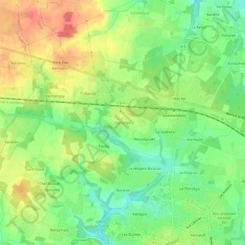 Carte topographique Cléherlan, altitude, relief