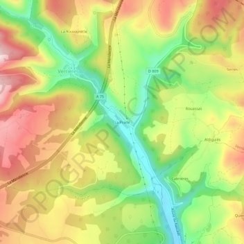 Carte topographique La Prade, altitude, relief