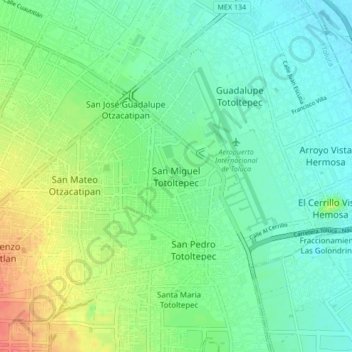 Carte topographique San Miguel Totoltepec, altitude, relief