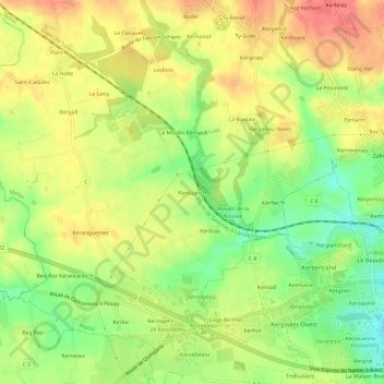 Carte topographique Kerouarc'h, altitude, relief