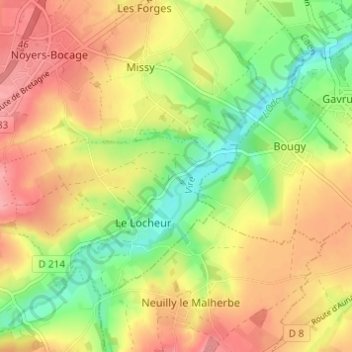 Carte topographique La Cour d'Arry, altitude, relief