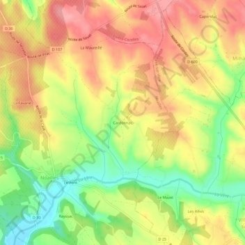 Carte topographique Cardonnac, altitude, relief