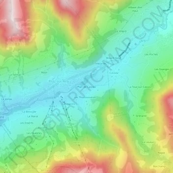 Carte topographique Plan de Cassioz, altitude, relief