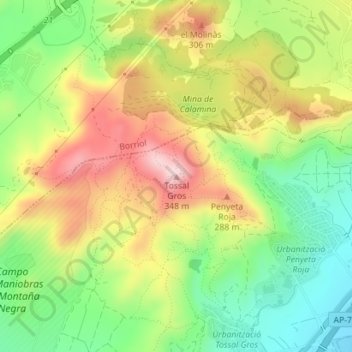 Carte topographique Tossal Gros, altitude, relief