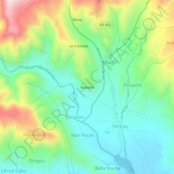 Carte topographique Rodaille, altitude, relief
