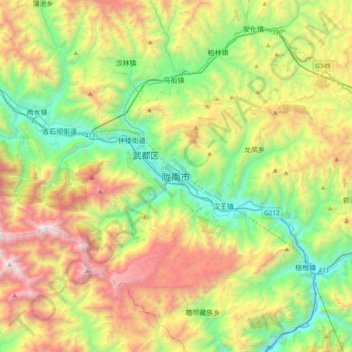 Carte topographique Longnan, altitude, relief