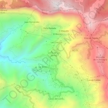 Carte topographique Lomo de Los Santos, altitude, relief