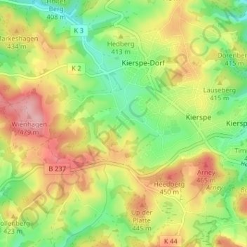 Carte topographique Padberg, altitude, relief