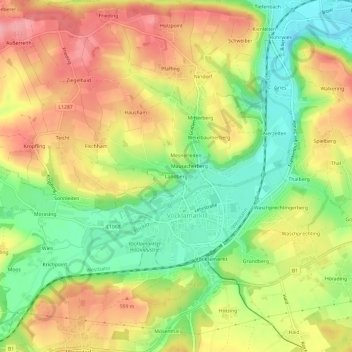 Carte topographique Landberg, altitude, relief