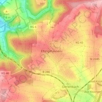 Carte topographique Eltingshausen, altitude, relief