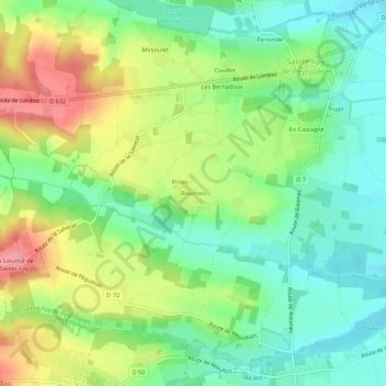 Carte topographique Bourrieu, altitude, relief