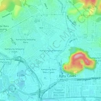 Carte topographique Kampung Laksamana, altitude, relief