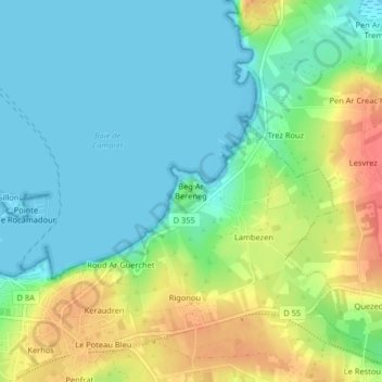 Carte topographique Beg Ar Bereneg, altitude, relief