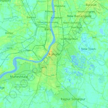 Carte topographique Calcutta, altitude, relief