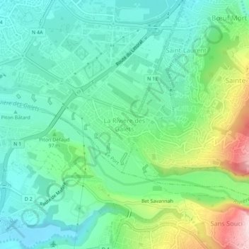 Carte topographique La Rivière des Galets, altitude, relief
