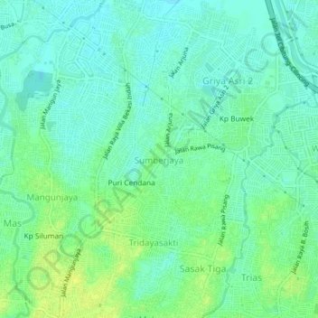 Carte topographique Sumberjaya, altitude, relief