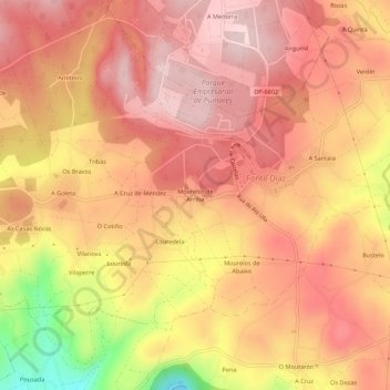 Carte topographique Mourelos de Arriba, altitude, relief