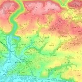 Carte topographique Kerdudal, altitude, relief