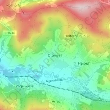 Carte topographique Ottenzell, altitude, relief
