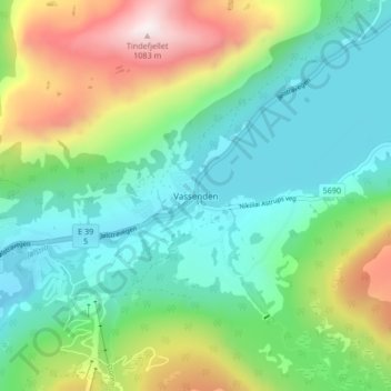 Carte topographique Vassenden, altitude, relief
