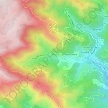 Carte topographique Prunaret, altitude, relief