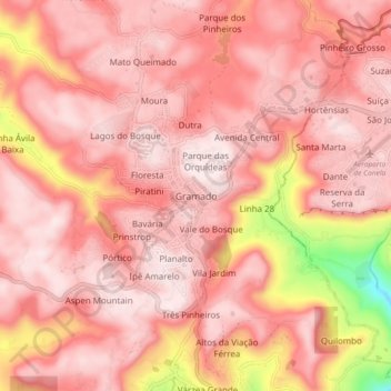 Carte topographique Gramado, altitude, relief