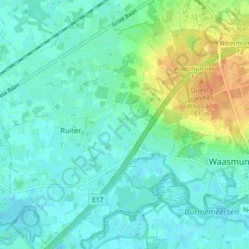 Carte topographique Dauwstraat, altitude, relief