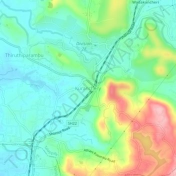 Carte topographique Kuranchery, altitude, relief