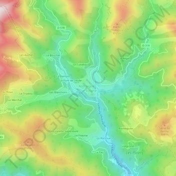 Carte topographique Antraigues-sur-Volane, altitude, relief