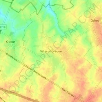 Carte topographique Villers-l'Évêque, altitude, relief