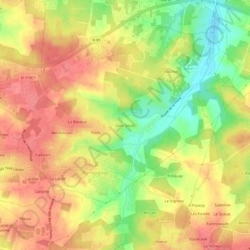 Carte topographique Sans Souci, altitude, relief