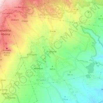 Carte topographique El Desierto, altitude, relief