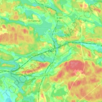Carte topographique Flen, altitude, relief