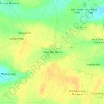 Carte topographique Taïba Niassène, altitude, relief