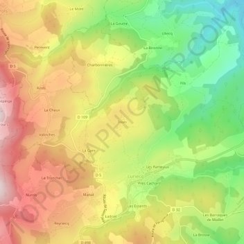 Carte topographique Triols, altitude, relief