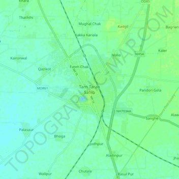 Carte topographique Tarn Taran Sahib, altitude, relief