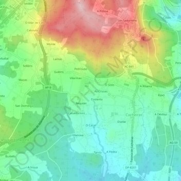 Carte topographique As Cruces, altitude, relief