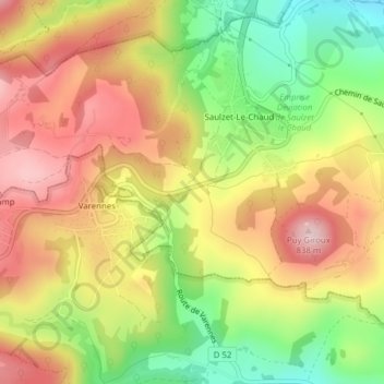Carte topographique Chaudet, altitude, relief