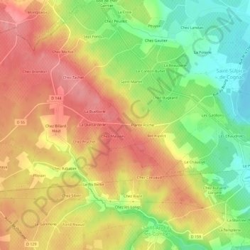 Carte topographique Le Quartier, altitude, relief