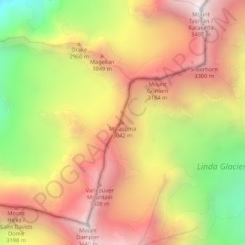 Carte topographique Malaspina, altitude, relief