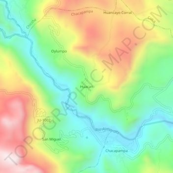 Carte topographique Huacan, altitude, relief