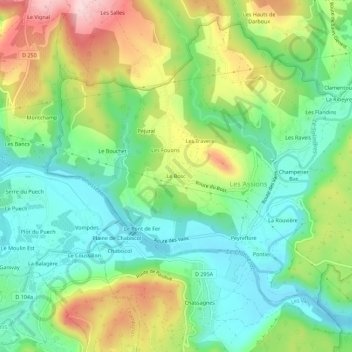 Carte topographique Le Bosc, altitude, relief