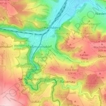 Carte topographique Eckersdorf, altitude, relief