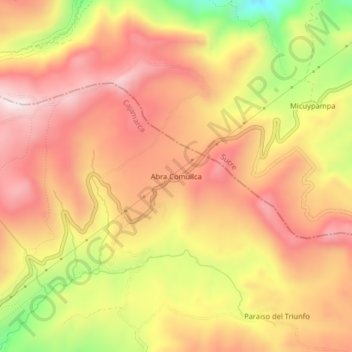 Carte topographique Abra Comullca, altitude, relief