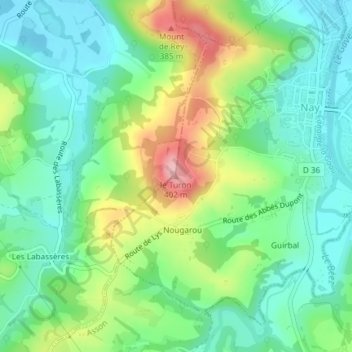 Carte topographique le Turon, altitude, relief