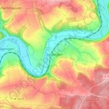 Carte topographique Züttlingen, altitude, relief